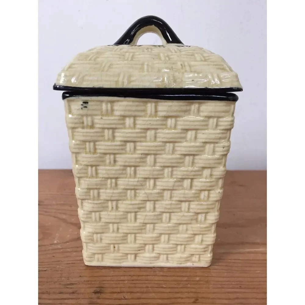 Vintage Hotta Yu Shoten Japanese Japan Basketweave Majolica Nutmeg Spice Jar